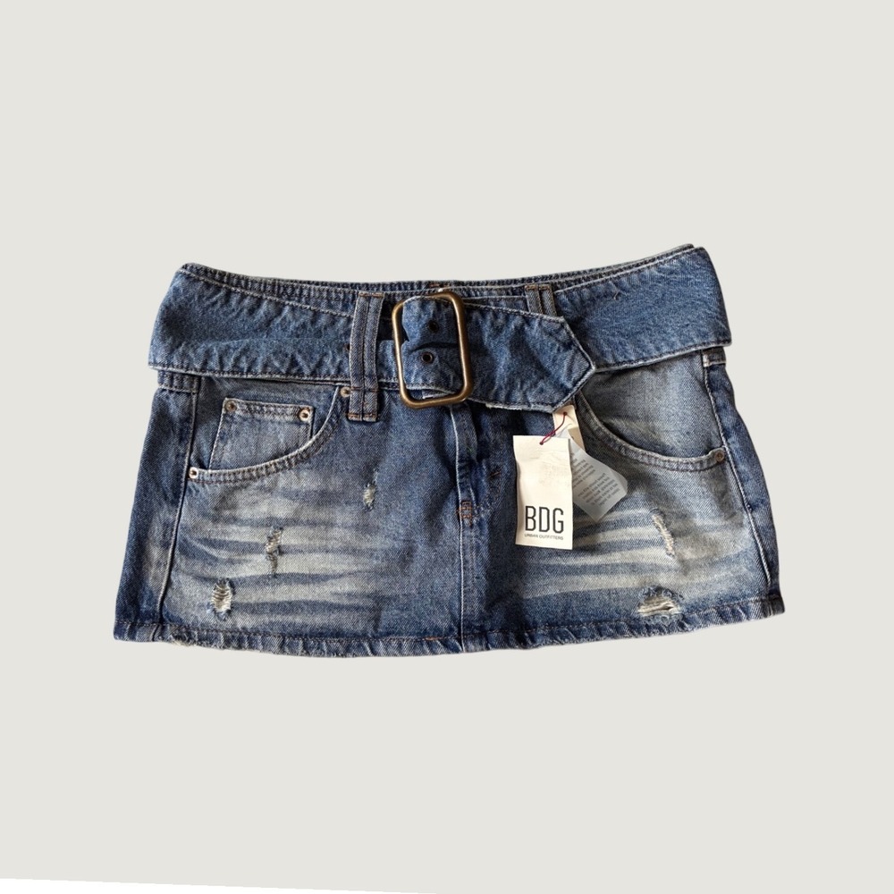 BDG Urban Outfitters Denim Mini Skirt Belted Distressed Y2K Grunge Blue M